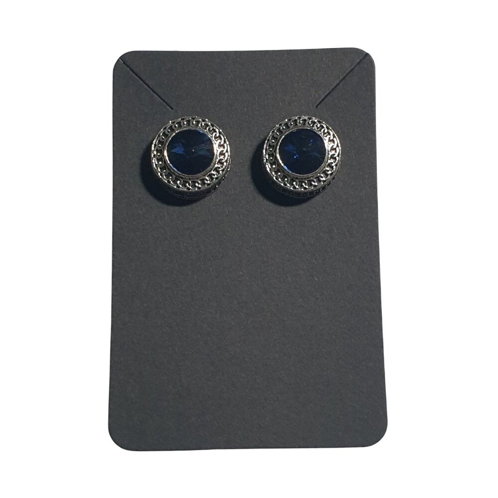 Silver Tone Earrings Deep Blue Gemstone Accents Retro Formal Party Core Gift